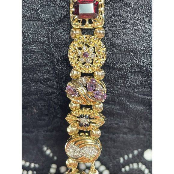 14K Yellow Gold Multicolor Gemstone Slide Bracelet 7” Long - Picture 9 of 12